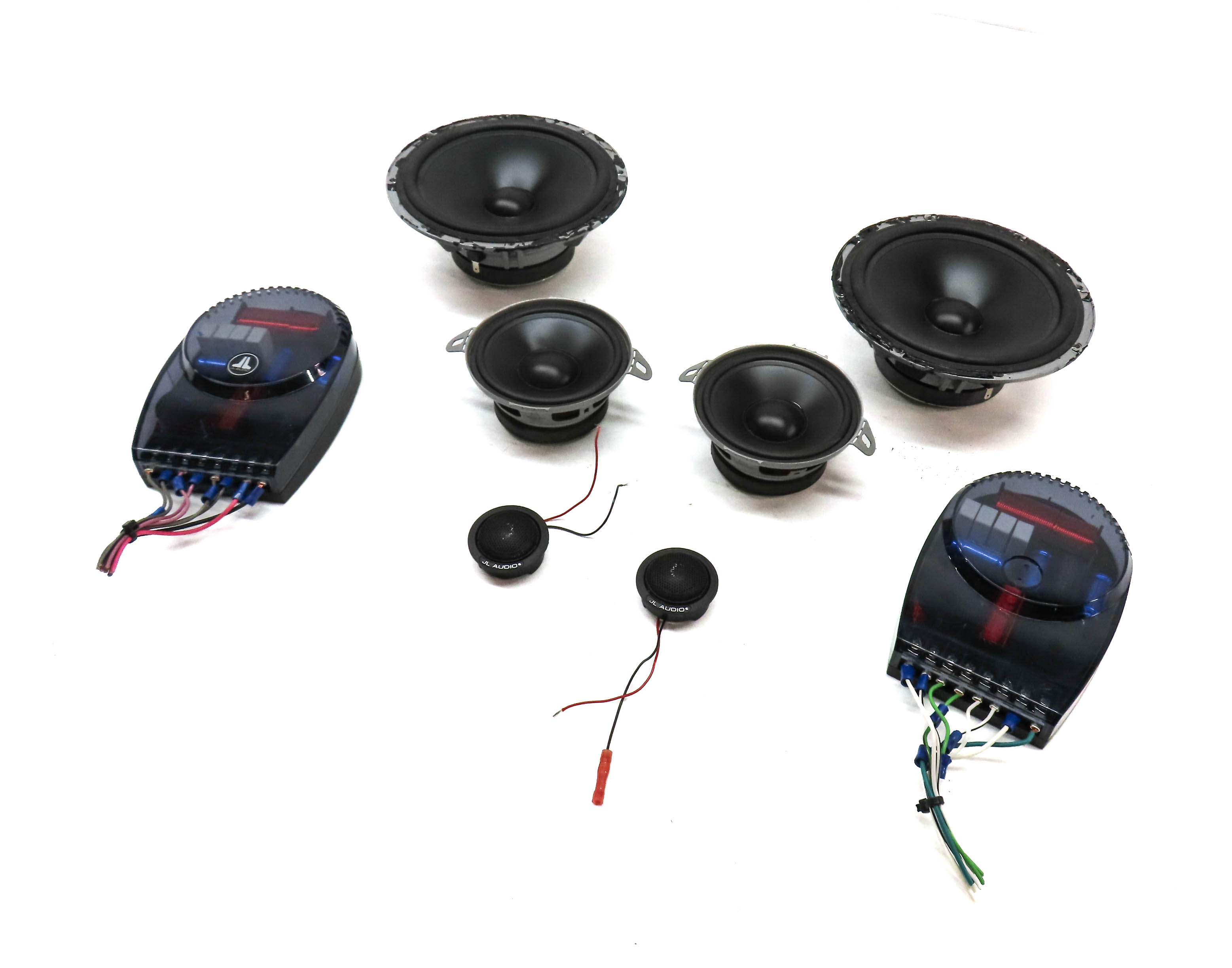 2012 AUDI A8 D4 4H JL AUDIO 6.5 INCH & 4 INCH TWEETER SPEAKER SET w/ CROSSOVERS — exact item pictured
